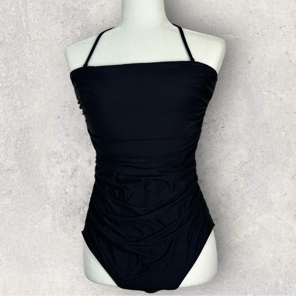 J Crew Ruched Bandeau One‎ Piece Swimsuit Black Womens Size 12 Style B6818 Beach - Picture 4 of 14